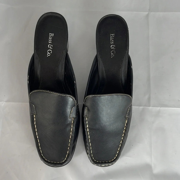 BASS & CO Cecile Chunky Heel Slide Loafers Black Vegan Leather Rubber Soles 7 - Picture 5 of 12